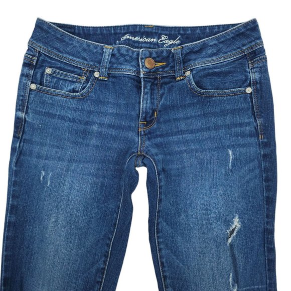 American Eagle Jeans Slim Boot Distressed Women Size 6 Stretch LowRise Dark Wash - Picture 11 of 12
